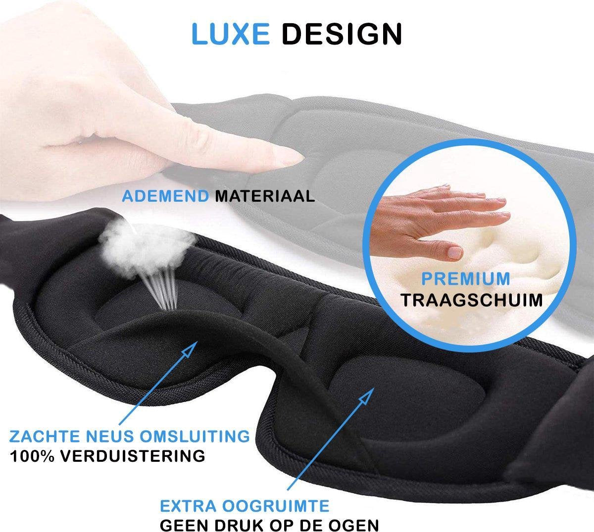 Slaapmasker Luxe -  100% Verduisterend - 3D Traagschuim - met Opbergzakje