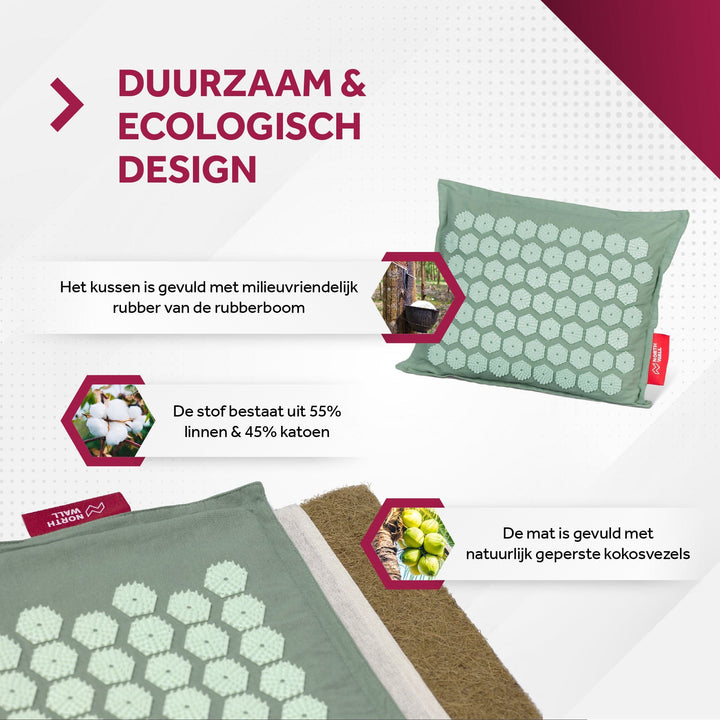 Spijkermat en spijkerkussen gevuld met natuurlijke kokosvezels en rubber van de rubberboom