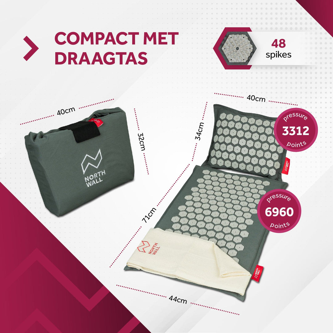 Afmetingen van de grijze Northwall spijkermat en spijkerkussen