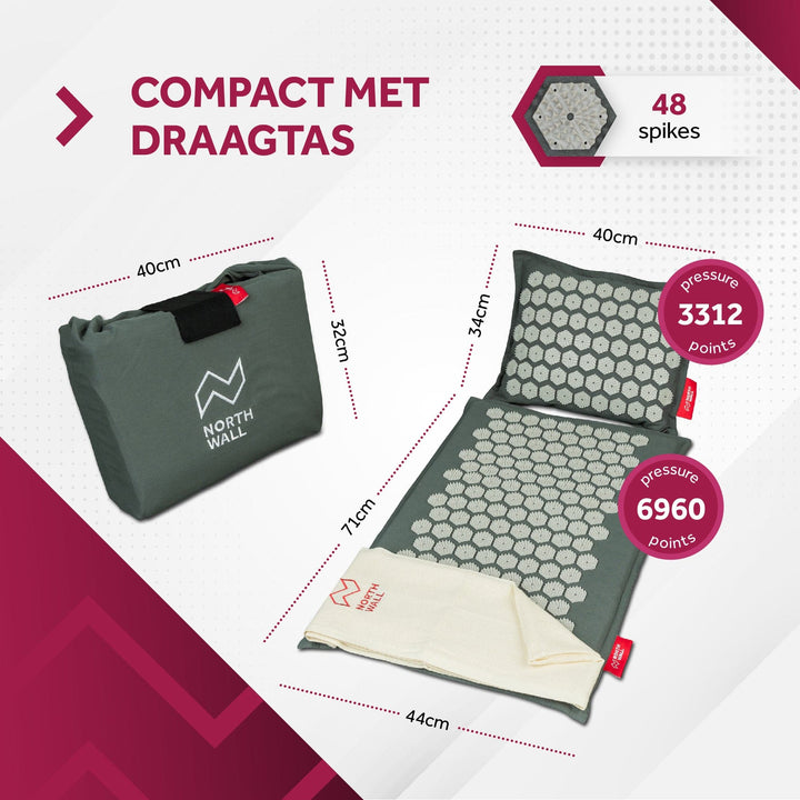 Afmetingen van de grijze Northwall spijkermat en spijkerkussen